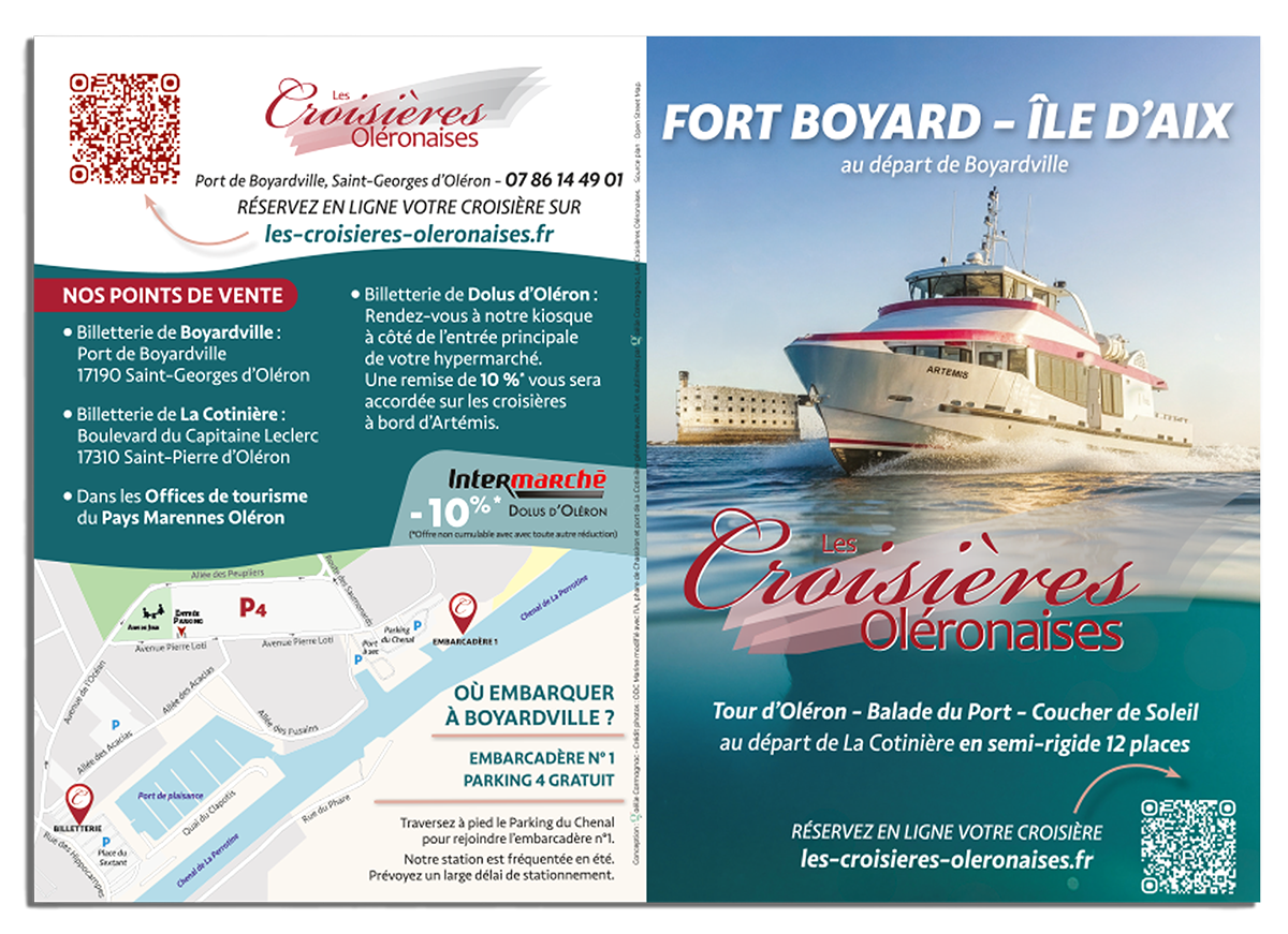 Création graphique et mise en page de dépliant par Gaëlle Carmagnac Graphiste Print, Île d'Oléron, Marennes, Charente Maritime