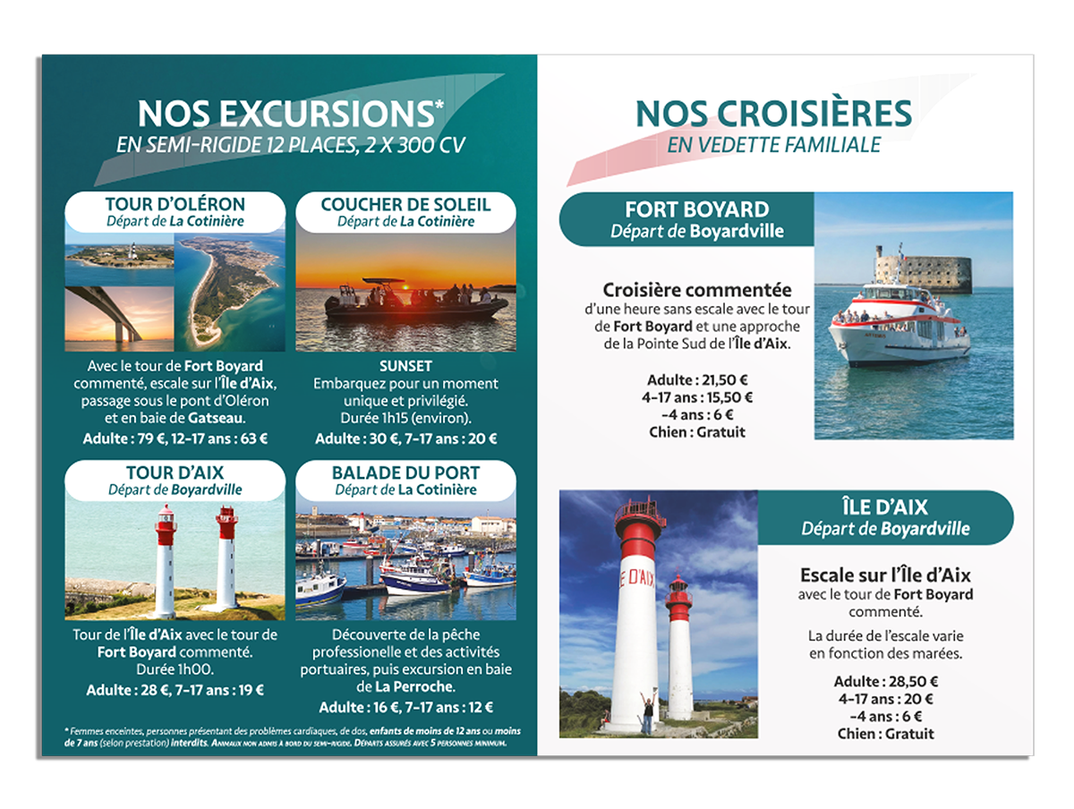 Création graphique et mise en page de dépliant par Gaëlle Carmagnac Graphiste Print, Île d'Oléron, Marennes, Charente Maritime