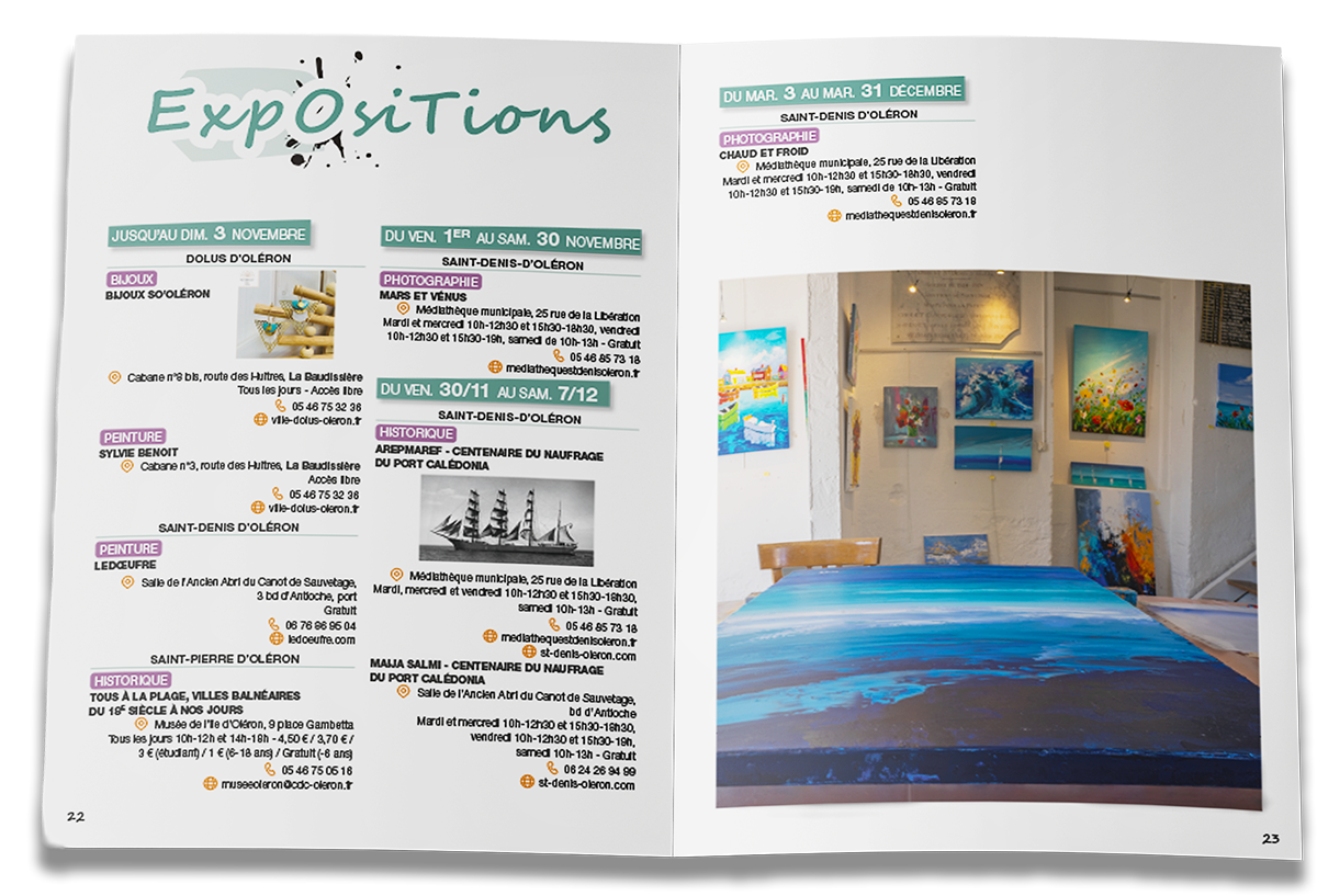 Direction artistique, création graphique et mise en page Gaëlle Carmagnac Graphiste Print, île d'Oléron, Marennes, Charente Maritime